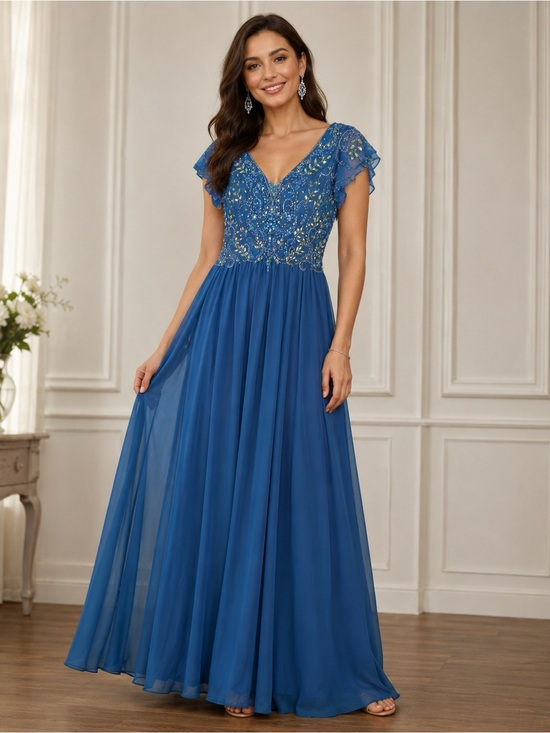 Fiesta Fashion Dresses & Skirts - NWT Fiesta Fashion Royal Blue Embellished V-Neck Maxi Gown Dress Size M